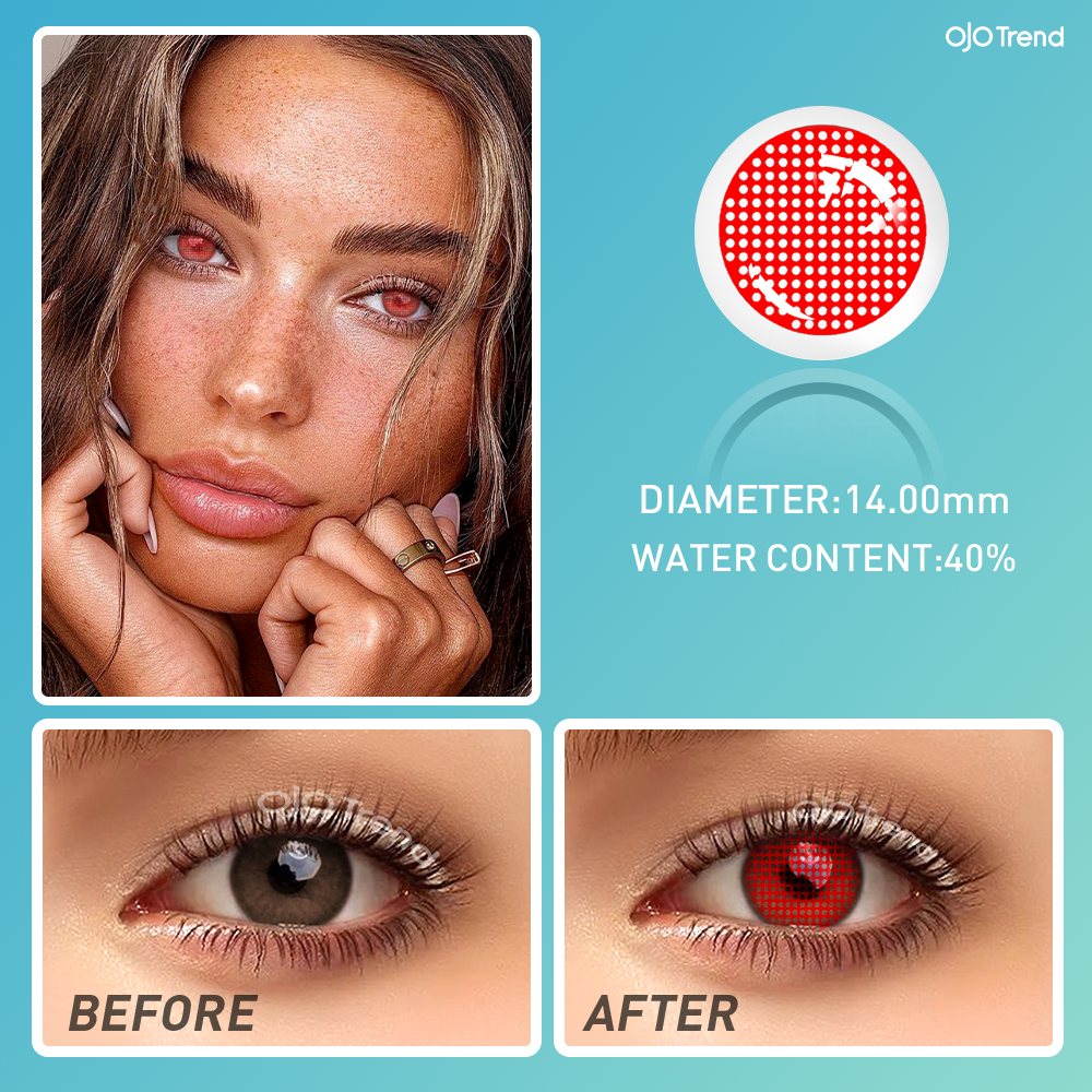 OJOTrend Mesh Red Contact Lenses 1 Yearly