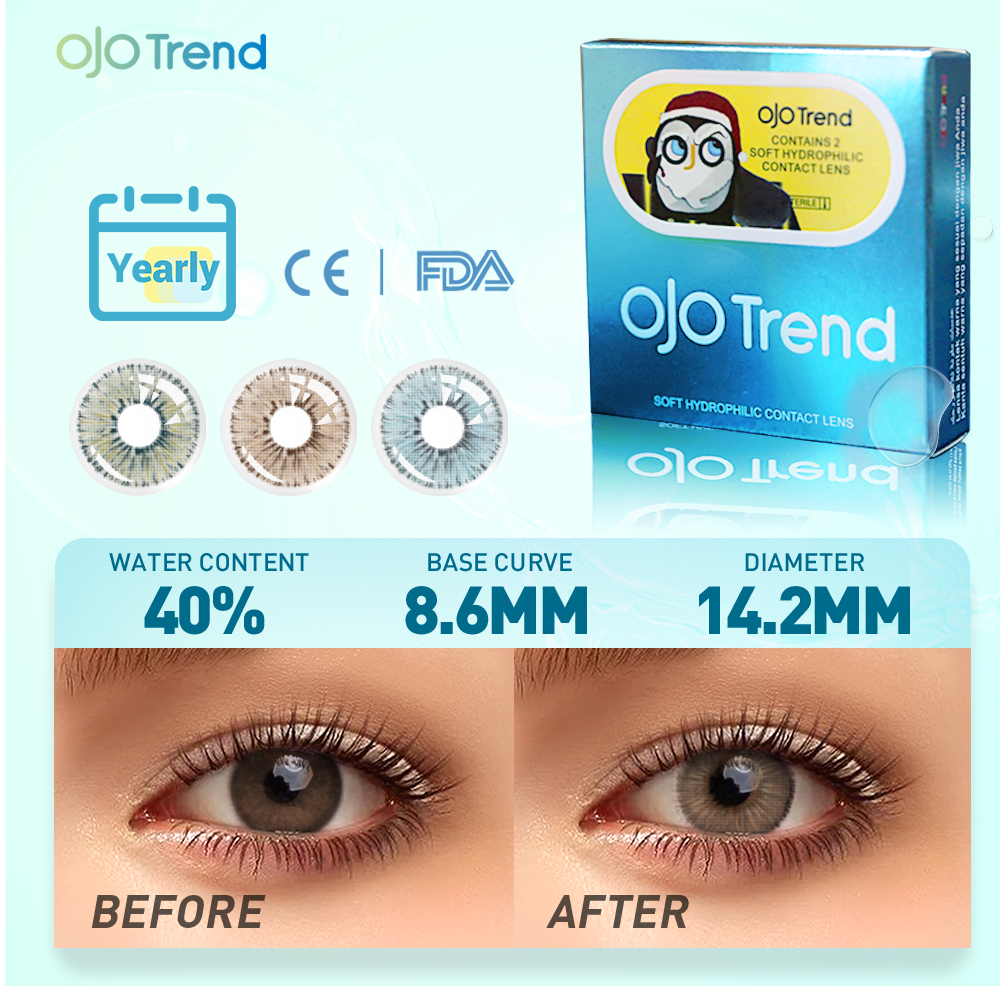 OJOTrend  Angeles Blue Contact Lenses For Brown Eyes（1Yearly）