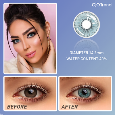 OJOTrend  Angeles Blue Contact Lenses For Brown Eyes（1Yearly）