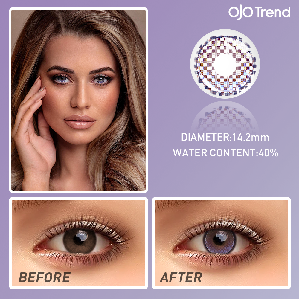 OJOTrend Rain Purple Colored Contacts（1Yearly）