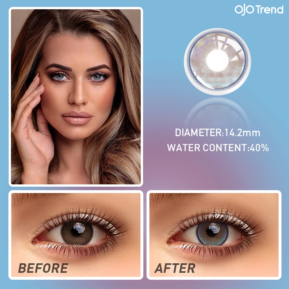 OJOTrend Rain Blue Colored Contact Lenses（1Yearly）