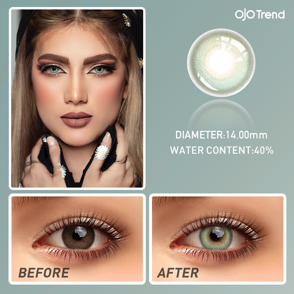 OJOTrend  Satellite Green Contact Lenses For Brown Eyes（1Yearly）
